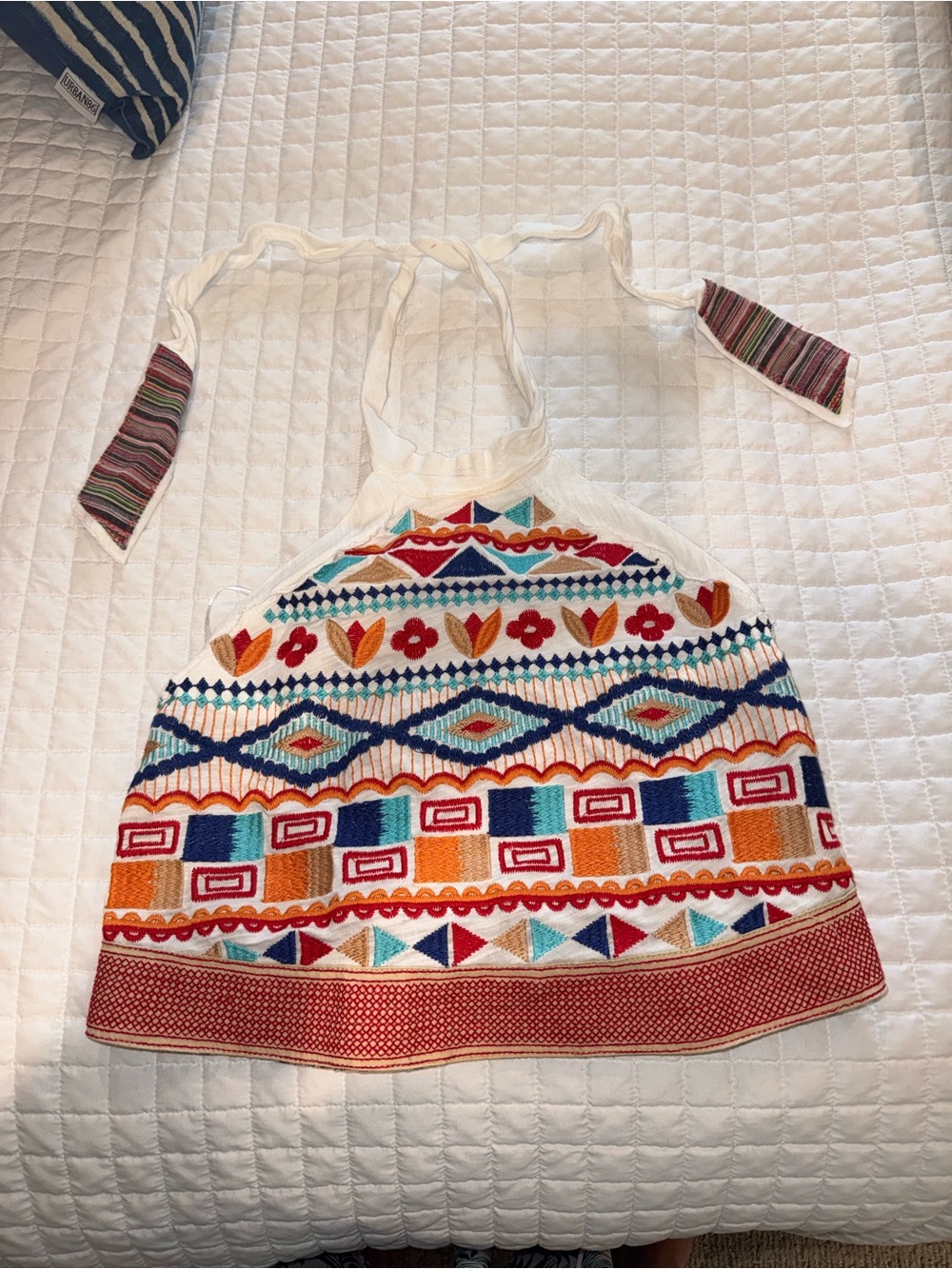 Altar'd State White Halter Crop Top with Multicolor Embroidered Pattern XS